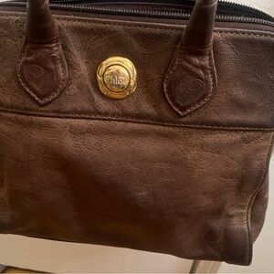 Chloé Brown Leather Satchel with Gold Medallion